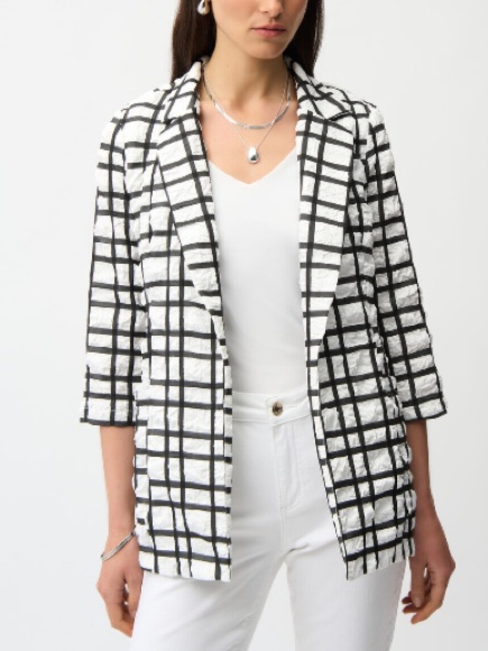 NWT Joseph Ribkoff Jacquard Plaid Print Boxy Blazer size US 14